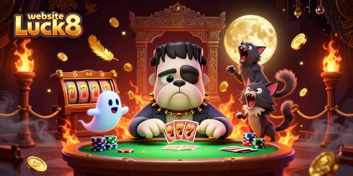 Engage in fun card games with the vibrant characters at website Luck8, amidst a magical casino atmosphere.