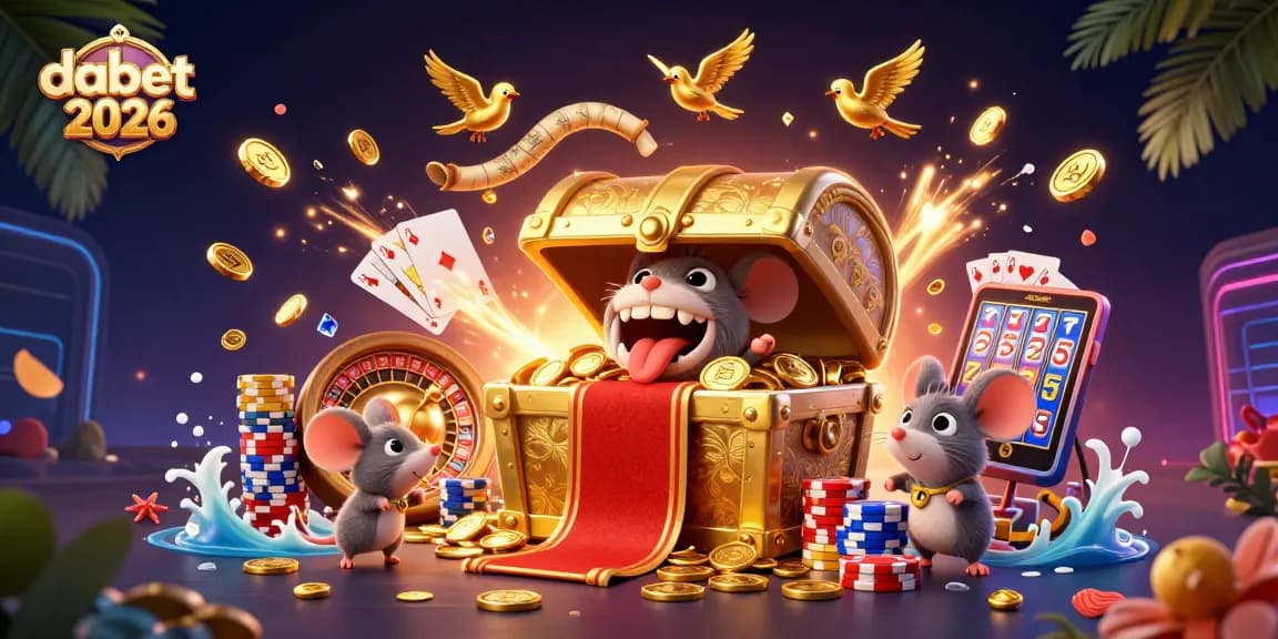 Play thrilling games at dabet2026 with a vibrant casino-themed 3D illustration.