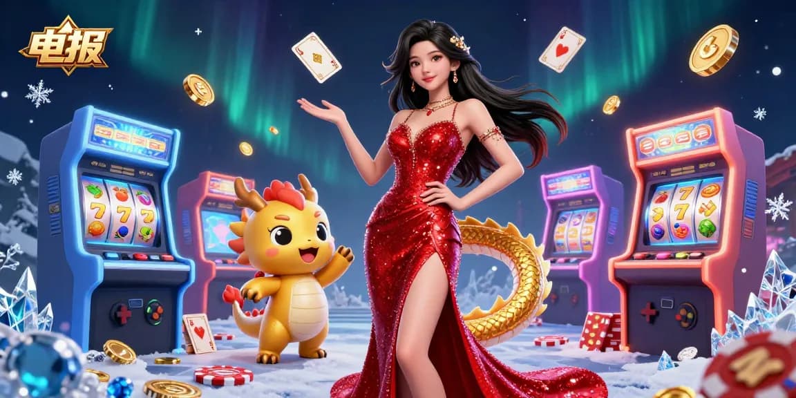通过一幅迷人的亚洲女性与迷人赌场元素的插图，参与电报的刺激老虎机游戏。