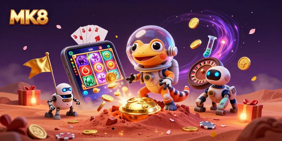 Play online with MK8, featuring engaging slot games and thrilling casino action in a vibrant Martian setting.