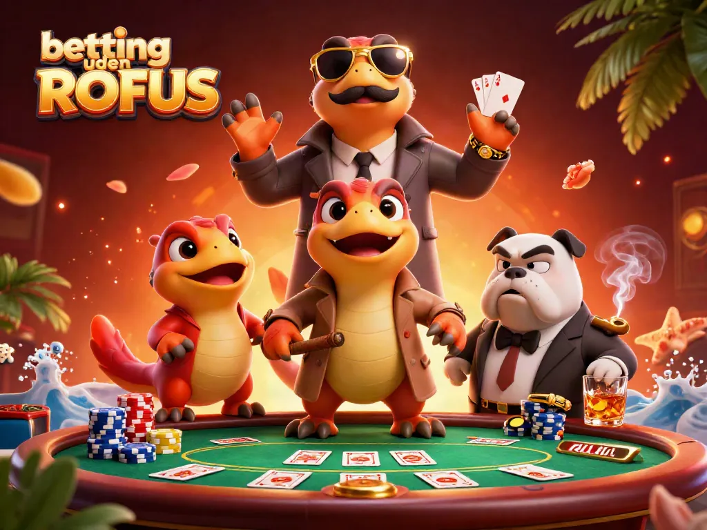 Experience betting uden ROFUS with raptors in disguise at a lively casino scene filled with poker elements.