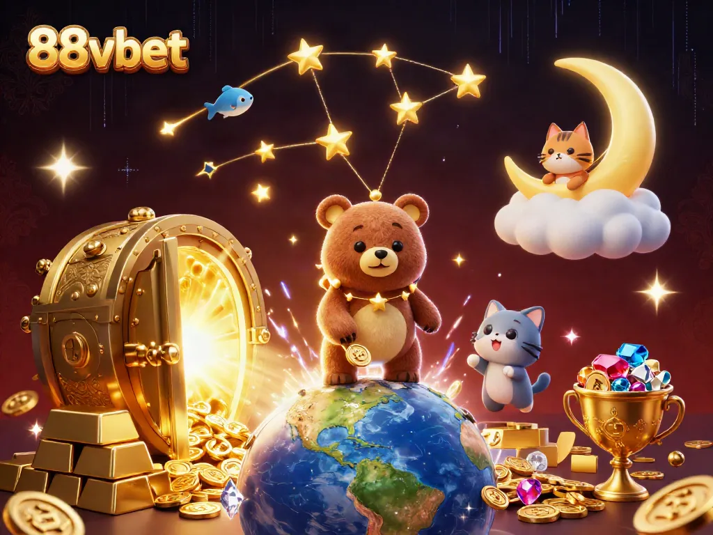 Win big at 88vbet in this vibrant illustration celebrating exciting casino games with treasure.