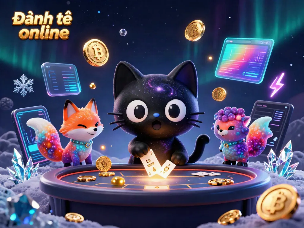 Engage in Đánh đề online with vibrant characters at a cosmic casino table, showcasing exciting gameplay.
