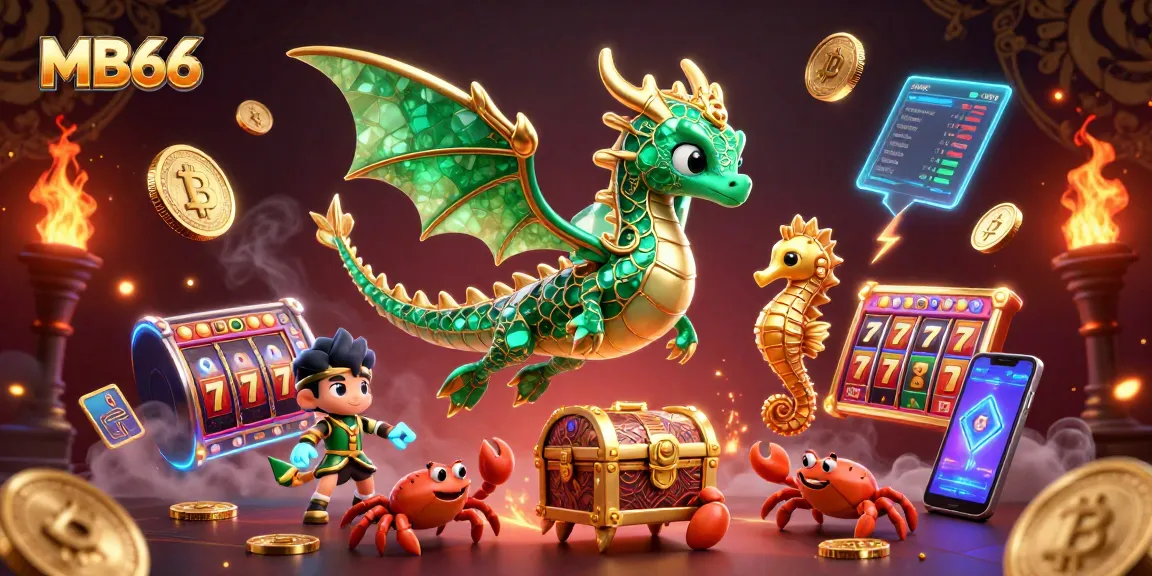 Engage with thrilling gameplay at MB66 featuring a leafy sea dragon and treasures amidst glowing crypto elements.