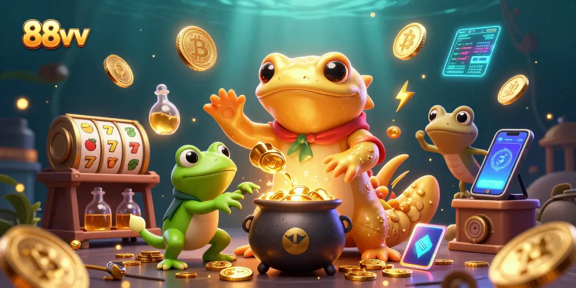 Spin the reels of 88vv and watch golden coins emerge from a magical casino scene.