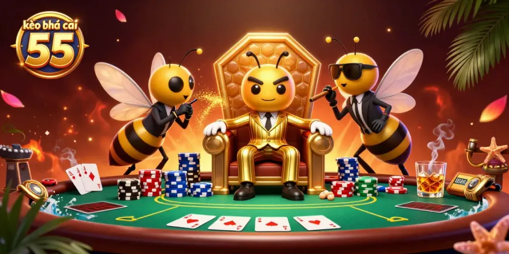 Engage with kèo nhà cái 55 using vibrant poker action in a lively casino scene.
