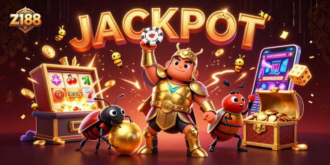 z188 players experiencing excitement as cartoon beetles celebrate jackpots in a vibrant casino.