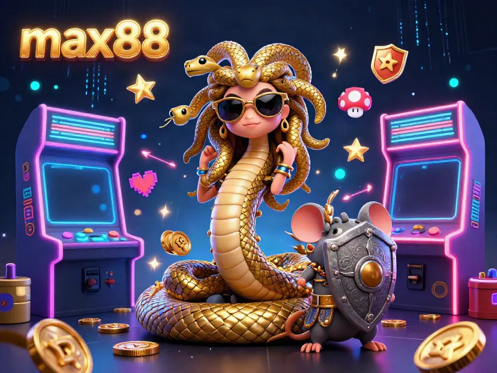 Win big with max88's exciting gaming adventure featuring friendly characters and vibrant arcade elements.