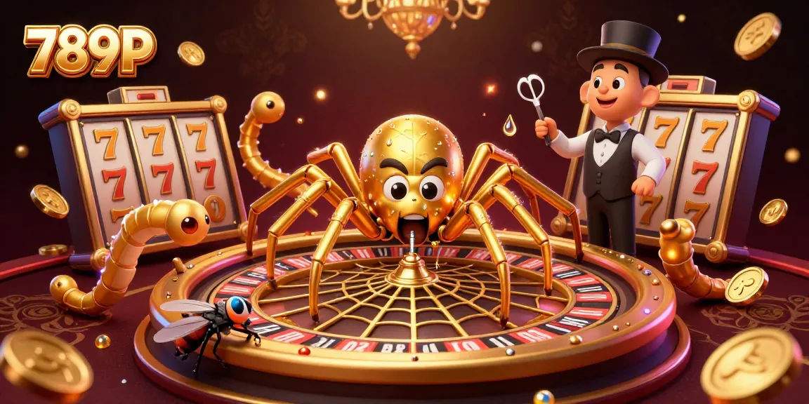 Experience thrilling gameplay at 789P with a dynamic 3D illustration of a roulette wheel web and casino excitement.