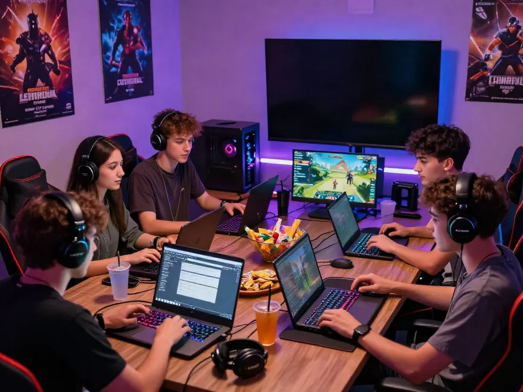 Friends discussing rokok88 login strategies over gaming setups.
