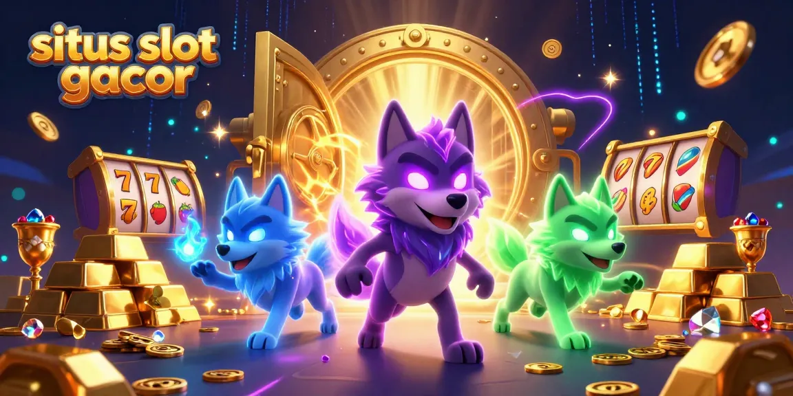 Win with situs slot gacor showcasing glowing wolves, treasures, and exciting slot symbols.
