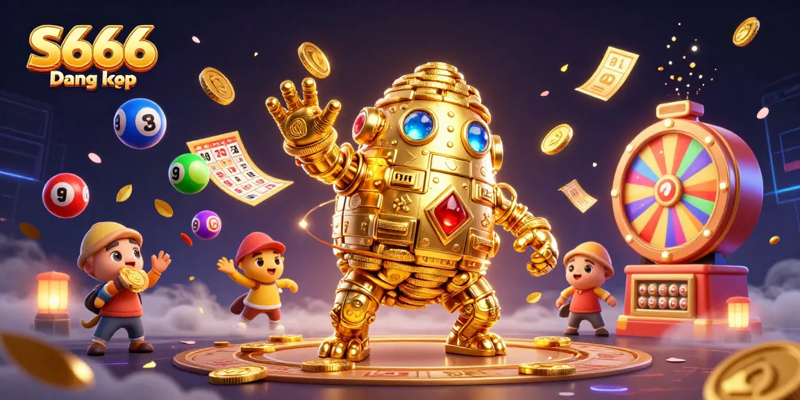 S666 Đăng nhập to a vibrant online casino scene with golden golem and interactive game elements