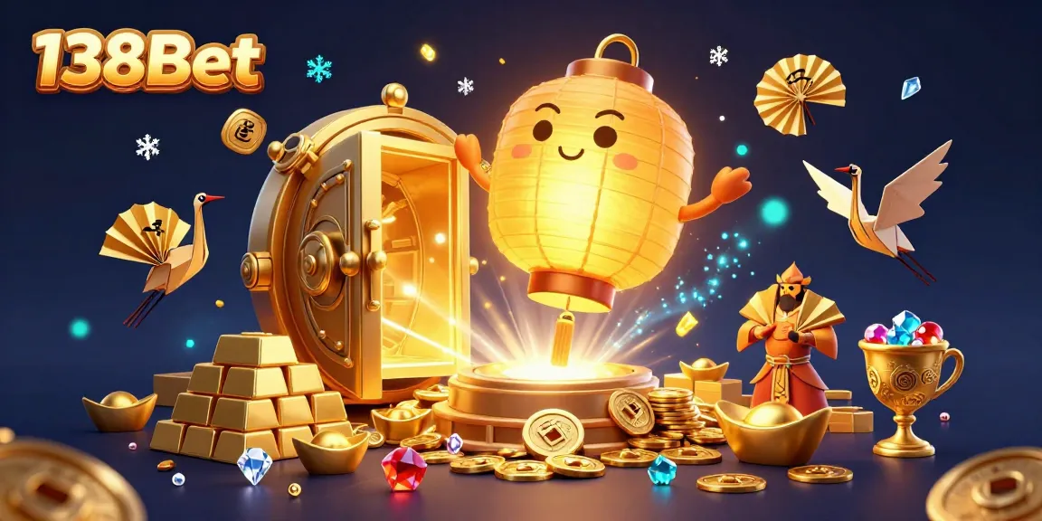 Engage in thrilling games with 138Bet, illuminated by a golden lantern spirit above a vibrant casino.