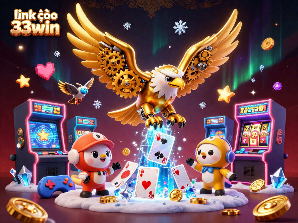 Experience thrilling gameplay with link vào 33win as a golden eagle soars through a vibrant casino scene.