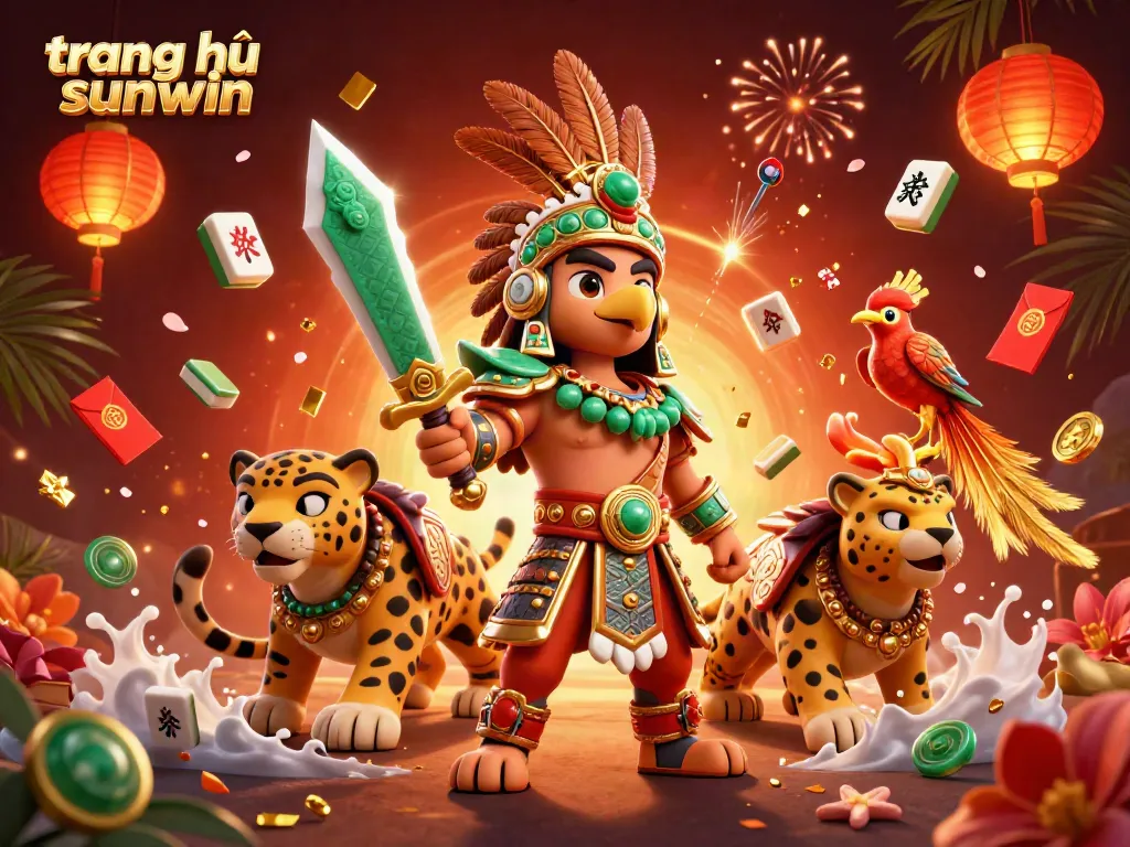 Immerse in an energetic scene with the Aztec warriors of trang chủ sunwin, featuring dynamic casino elements.
