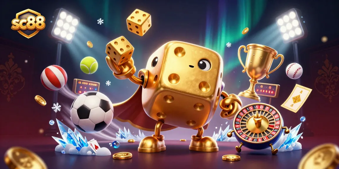 Experience thrilling gameplay with sc88 in this vibrant 3D casino illustration showcasing dynamic action.