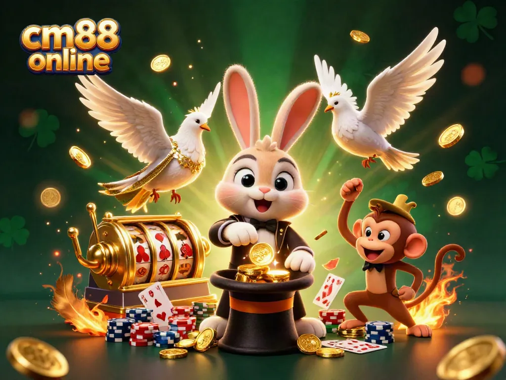 Experience thrilling events with cm88 online, where a magician, dove, and monkey bring casino fun alive.