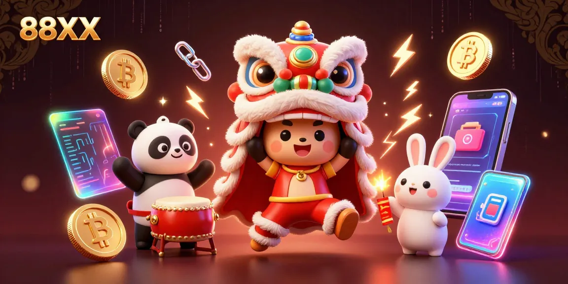 Experience the excitement of 88XX with a vibrant casino-themed rabbit and dancing lion.