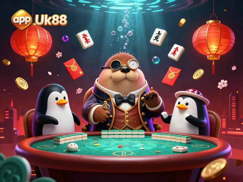 Experience thrilling moments with the app Uk88 in this vivid underwater poker scene.