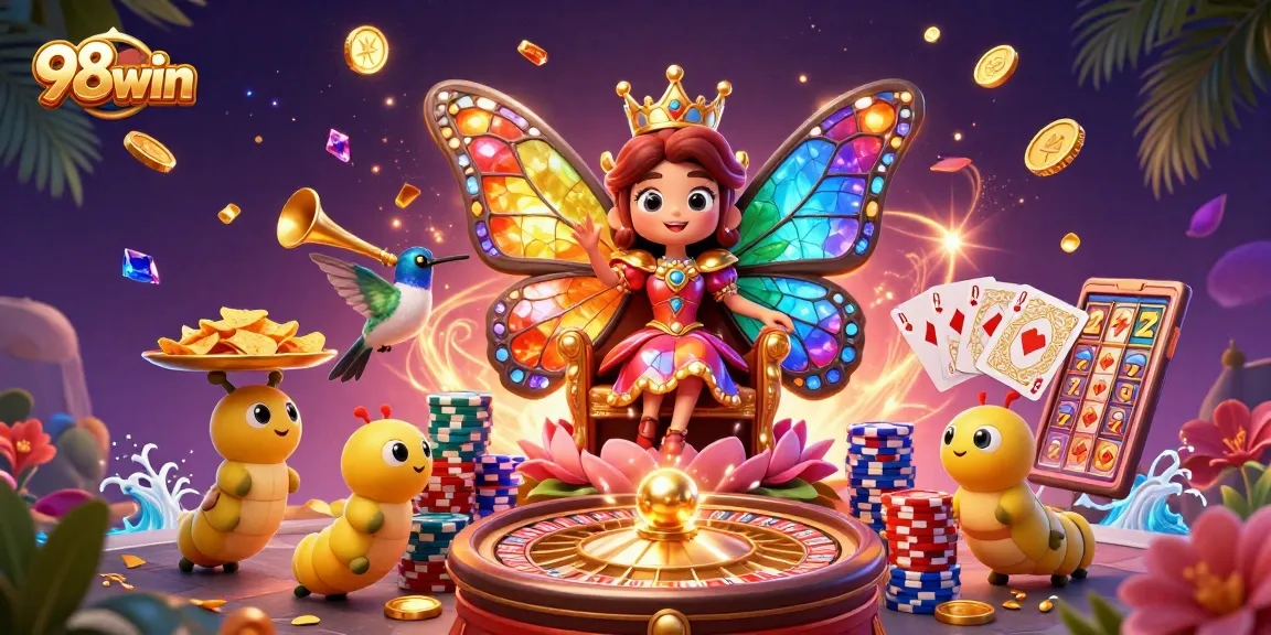 Experience thrilling gameplay at 98win with dynamic 3D casino elements and vibrant imagery.