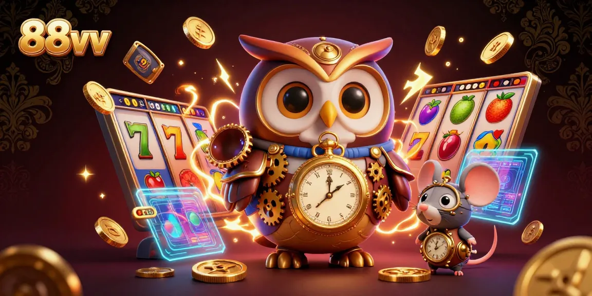 Experience the thrill of 88vv with vibrant slot reels and golden symbols in this dynamic casino illustration.