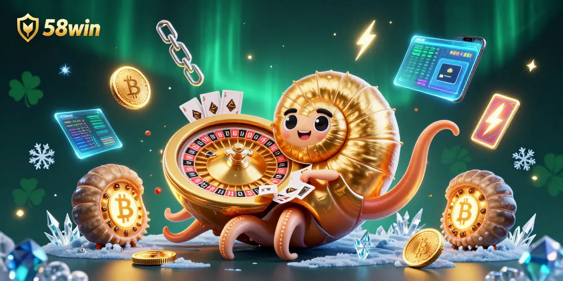 Experience thrilling gameplay at 58win with an interactive ancient casino scene featuring vibrant characters and crypto elements.