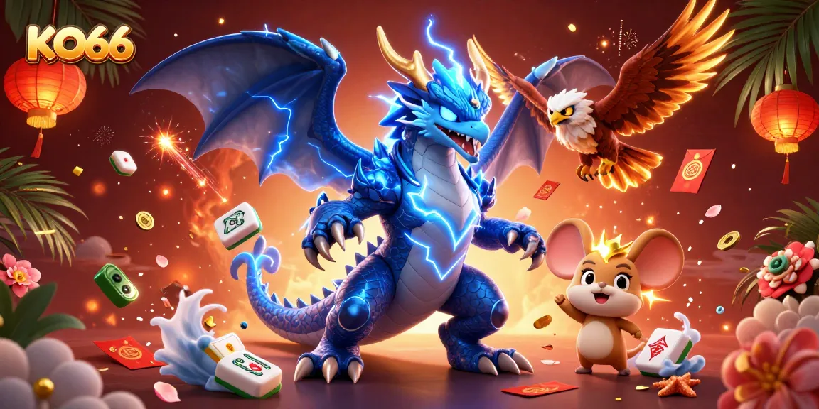 Experience the thrill of KO66 with a vibrant 3D illustration showcasing casino excitement and immersive gaming