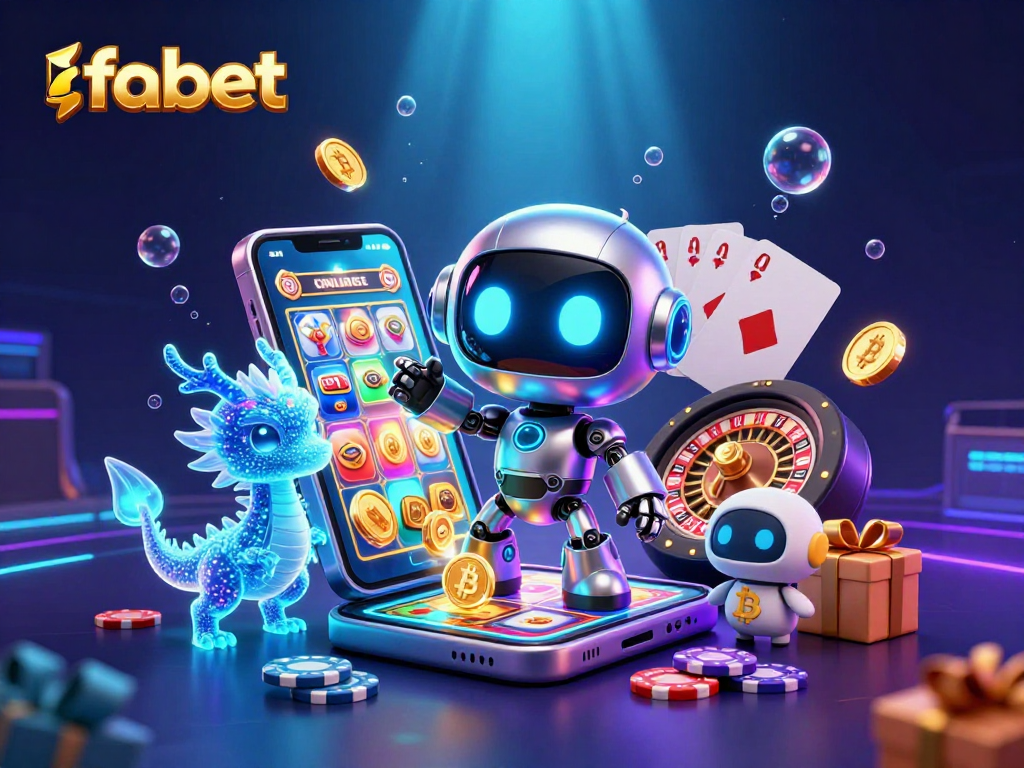 Engage with fabet's immersive casino gaming experience featuring a futuristic scene with a robot mascot.