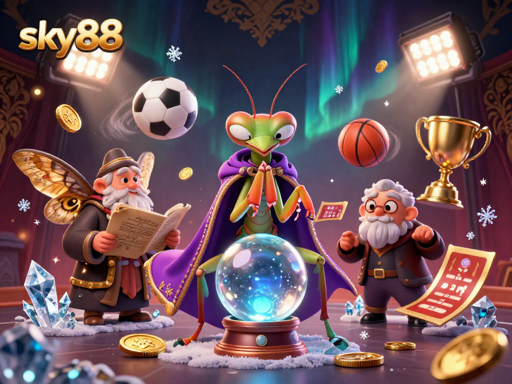 Experience the thrill of sky88 with a vibrant casino-themed scene featuring dynamic sports elements.