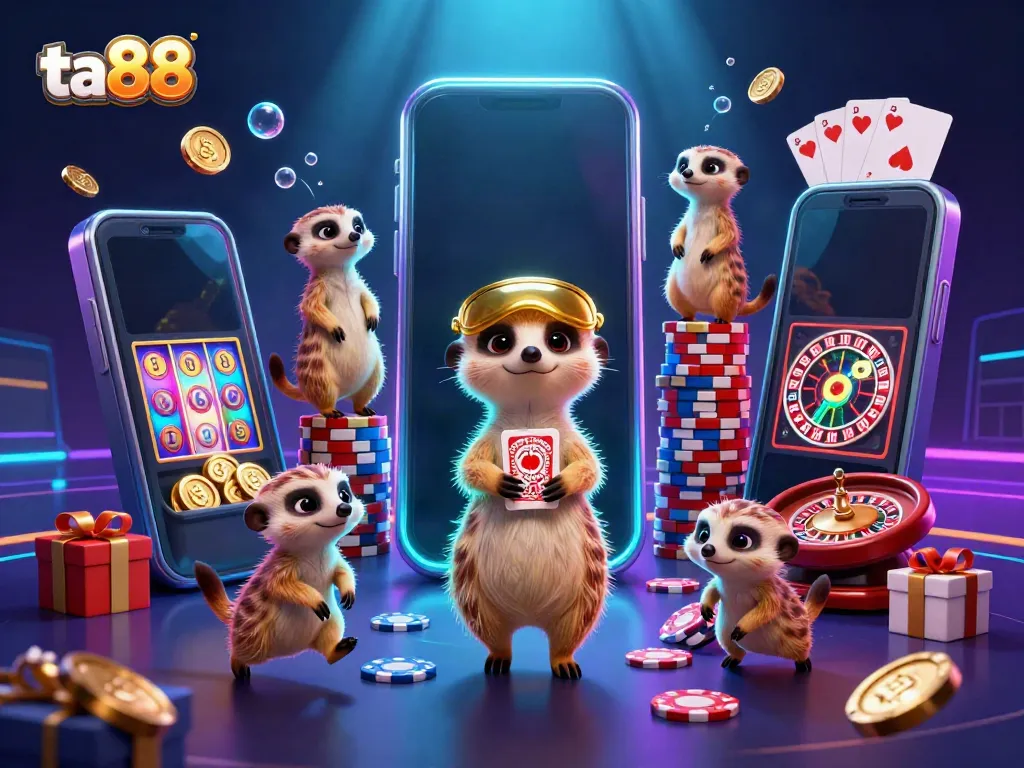 Experience thrilling gaming at ta88 as delightful meerkats operate a vibrant casino scene.