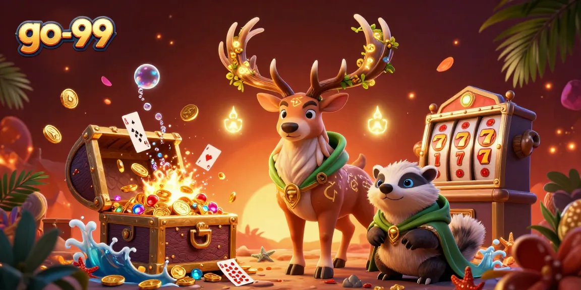 Engage with go-99's vibrant online casino scene showcasing a Celtic druid stag and dynamic game elements.