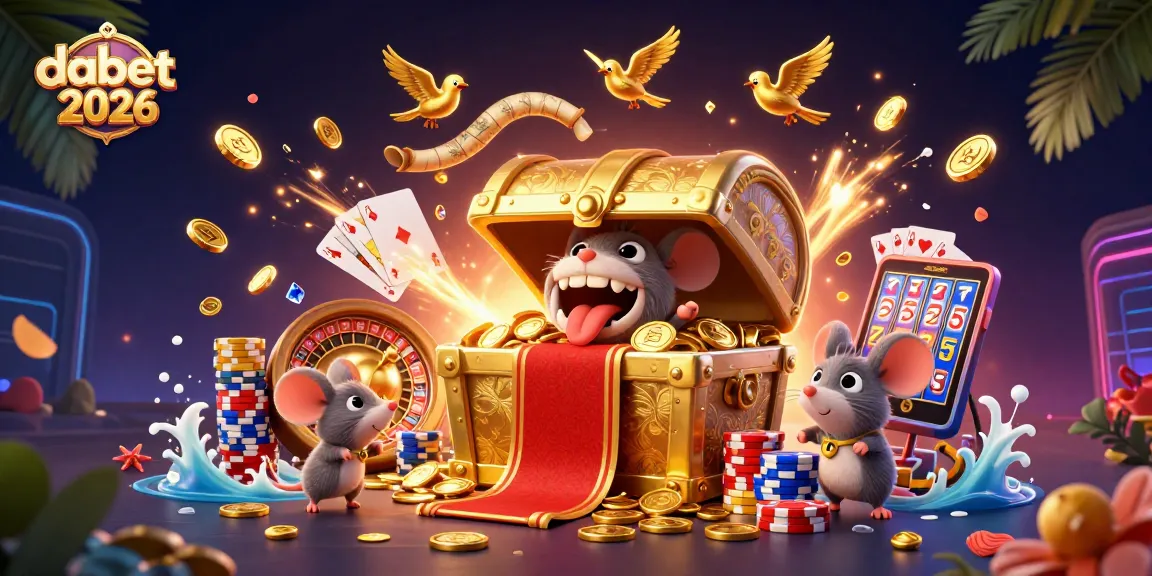 Play thrilling games at dabet2026 with a vibrant casino-themed 3D illustration.