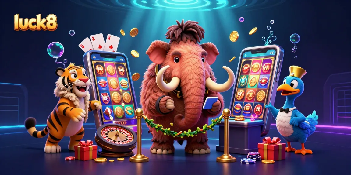 luck8 offers vibrant casino fun as a woolly mammoth bouncer checks IDs with gaming elements everywhere.