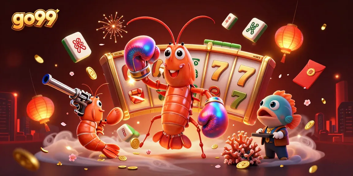 Experience gaming thrills with go99's vibrant 3D casino scene featuring lively characters and dynamic game elements.