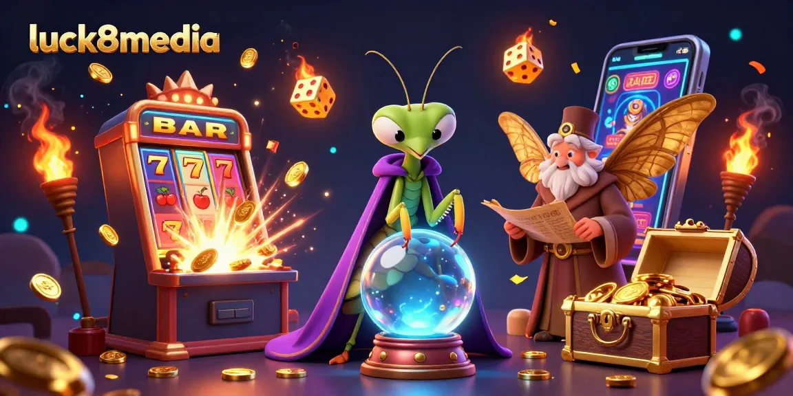 Spin to win with luck8media's dynamic scene full of casino joy and fortune symbols.