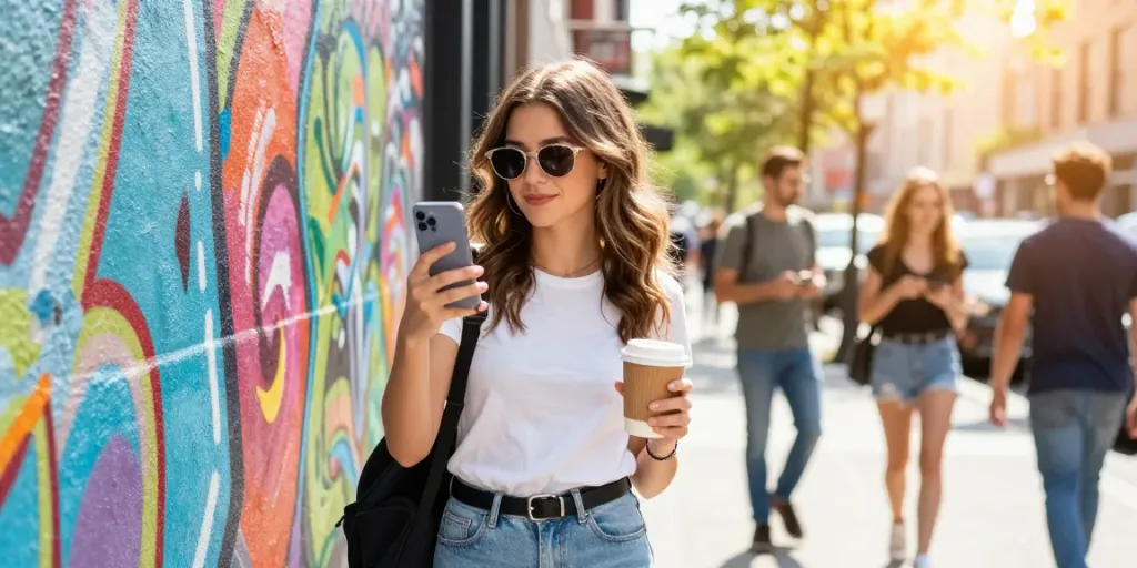 Brianna Lyman age and height displayed in a lively city scene showcasing her vibrant personality and stylish presence.