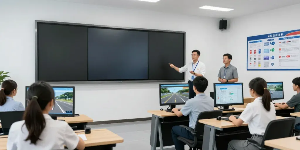 Fahrlehrer in Zürich unterrichten moderne Fahrtheorie in einer professionellen Fahrschule.
