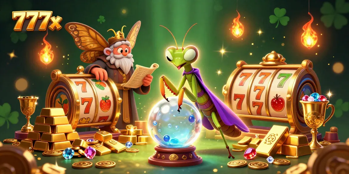 Experience the magic of 777x with this vibrant 3D casino illustration showcasing dynamic slot elements and mystical characters.