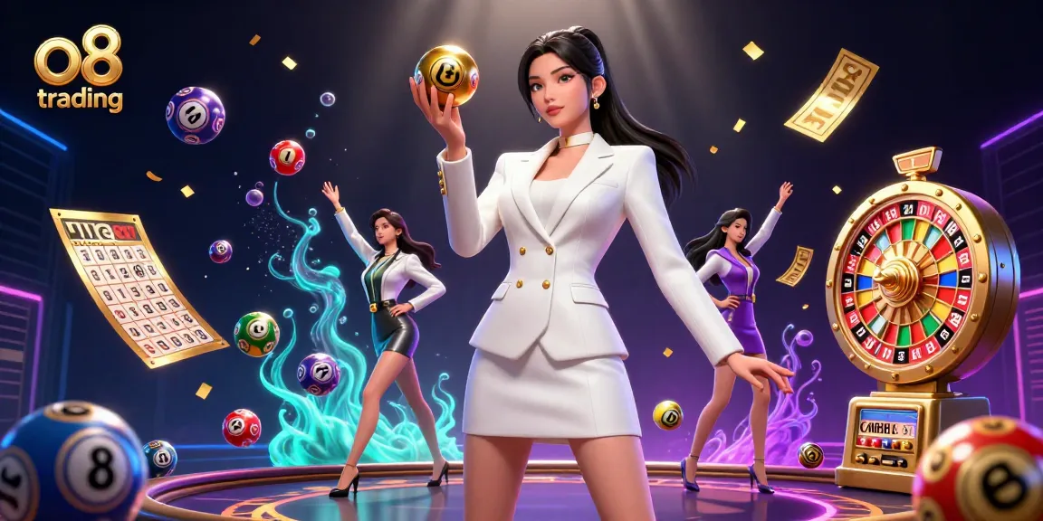 Experience the thrill of o8 trading with a dynamic casino scene featuring engaging elements and a stunning Asian model.