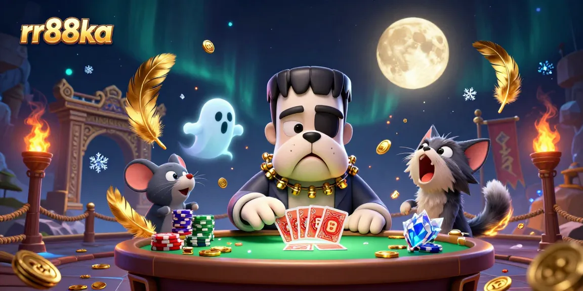 Engage in gambling excitement at rr88ka with a vibrant 3D casino scene featuring unique characters and dynamic elements.