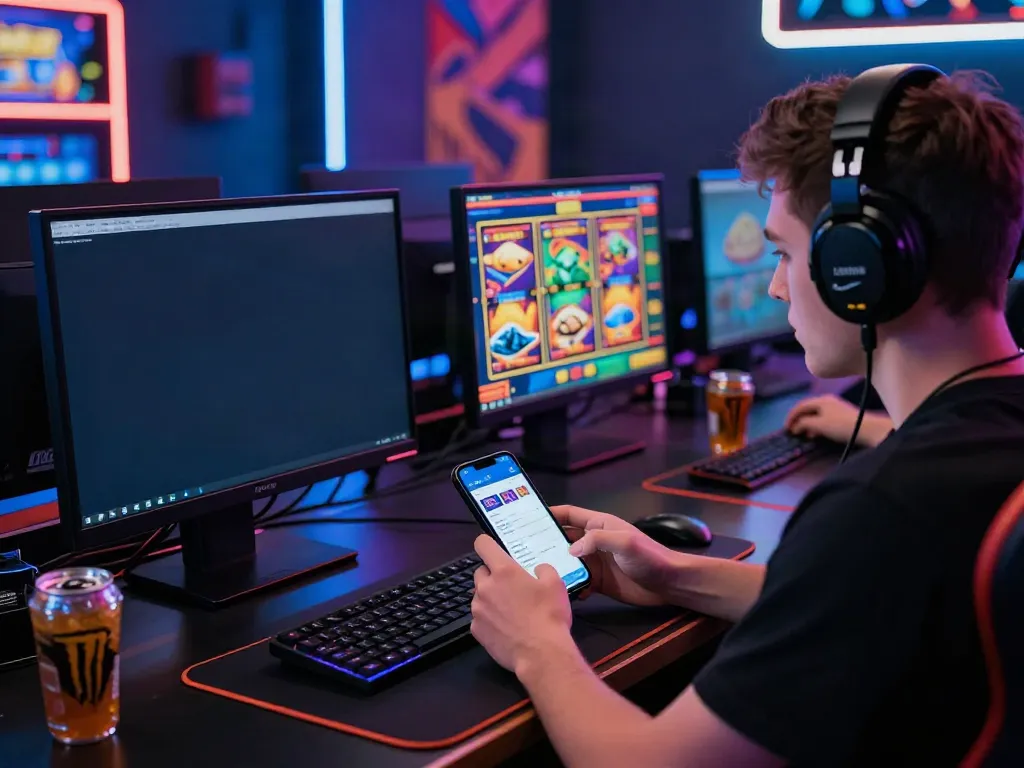 Player engaged with the app Uk88 in a vibrant gaming environment, showcasing excitement and interaction.