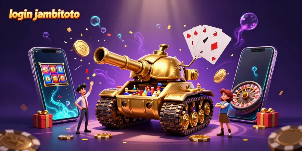 Engage in thrilling games at login jambitoto, where a golden casino beetle tank bursts with excitement.