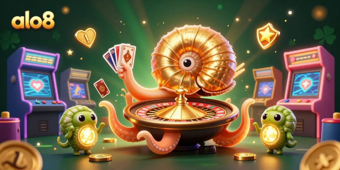 Experience thrilling games at alo8 with vibrant illustrations of gaming elements and characters.