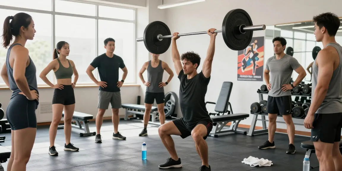 Global Pharma Steroids - Fitness-Trainer demonstriert Gewichtheben im modernen Fitnessstudio.