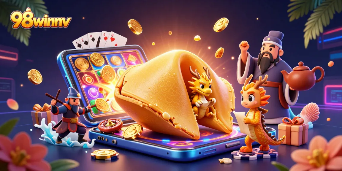 Engage with 98winnv's exciting online gaming experience through a vibrant fantasy-themed illustration.
