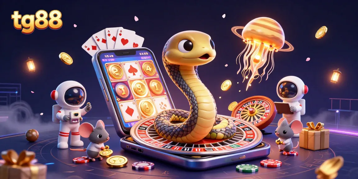 Spin the reels with tg88's vibrant casino magic in this cosmic themed 3D illustration.