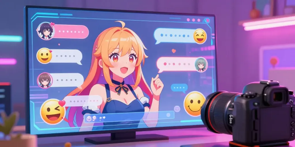 Engaging hentai chat experience with colorful anime characters and vibrant digital interface.