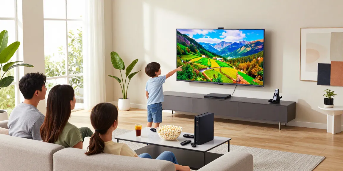 Family enjoying vibrant content on the Samsung Micro RGB TV in a modern living room.
