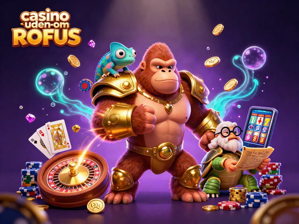 Engage in thrilling games at a casino uden om ROFUS showcasing vibrant 3D characters and dynamic gaming elements.
