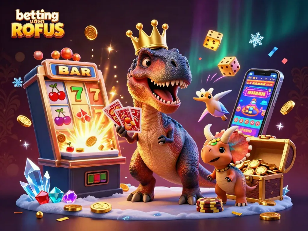 Experience betting uden ROFUS with a vibrant casino illustration featuring friendly dinosaurs and exciting game elements.